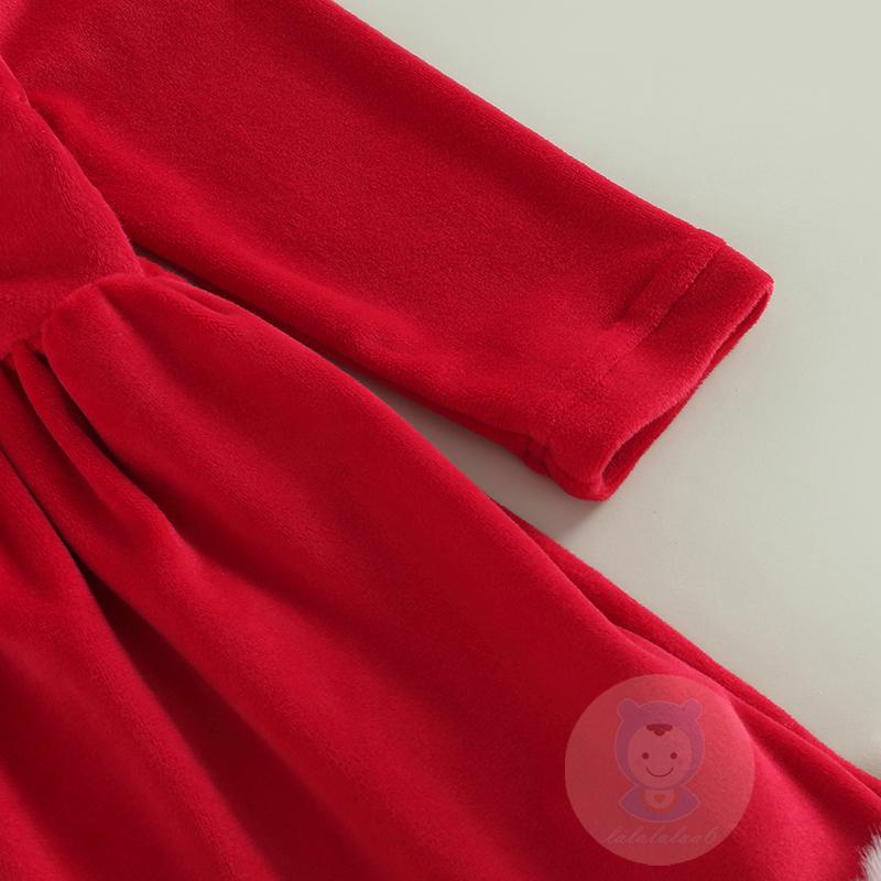 Bộ Đầm Giáng Sinh Tay Dài In Chữ Kèm Băng Đô Xinh Xắn Cho Bé Gái LAA6-G