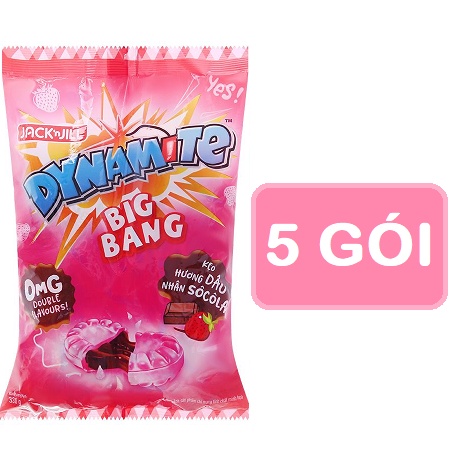 Combo 5 gói kẹo DYNAMITE BIG BANG hương dâu nhân socola 330g / Kẹo DYNAMITE BIG BANG hương dâu nhân socola 330g