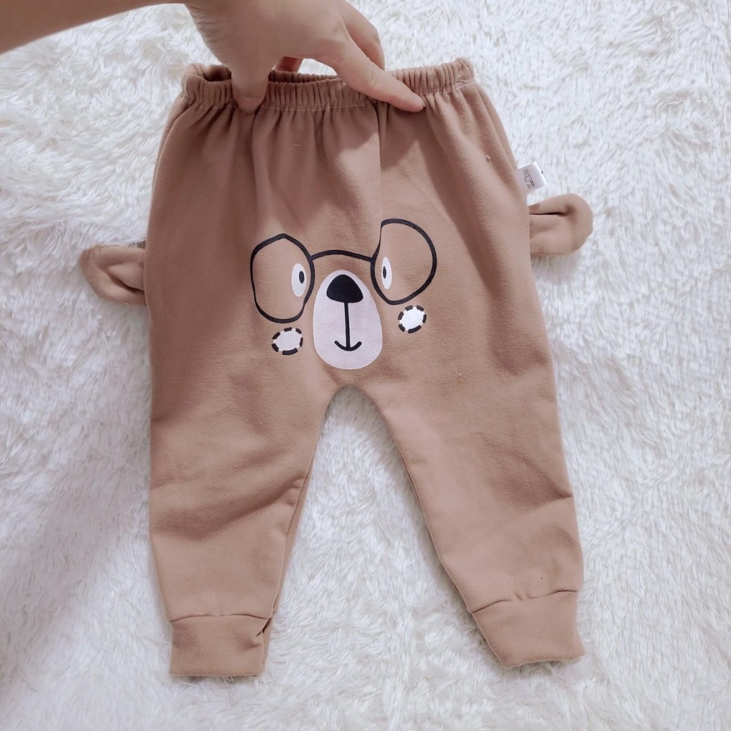 Quần dài 2 mặt lông nhung in hình phối tai gấu mềm dày dặn cho bé trai bé gái (7-15kg)