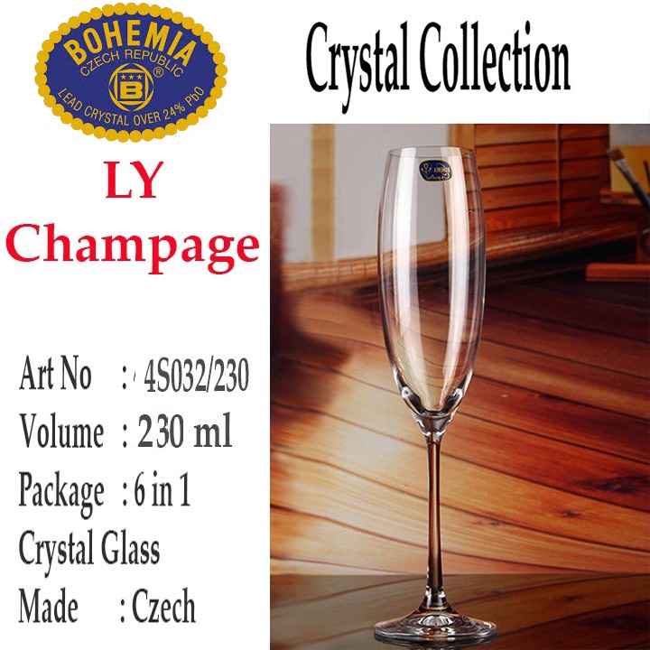Bộ 6 ly pha lê uống champagne 230 Tiệp Khắc
