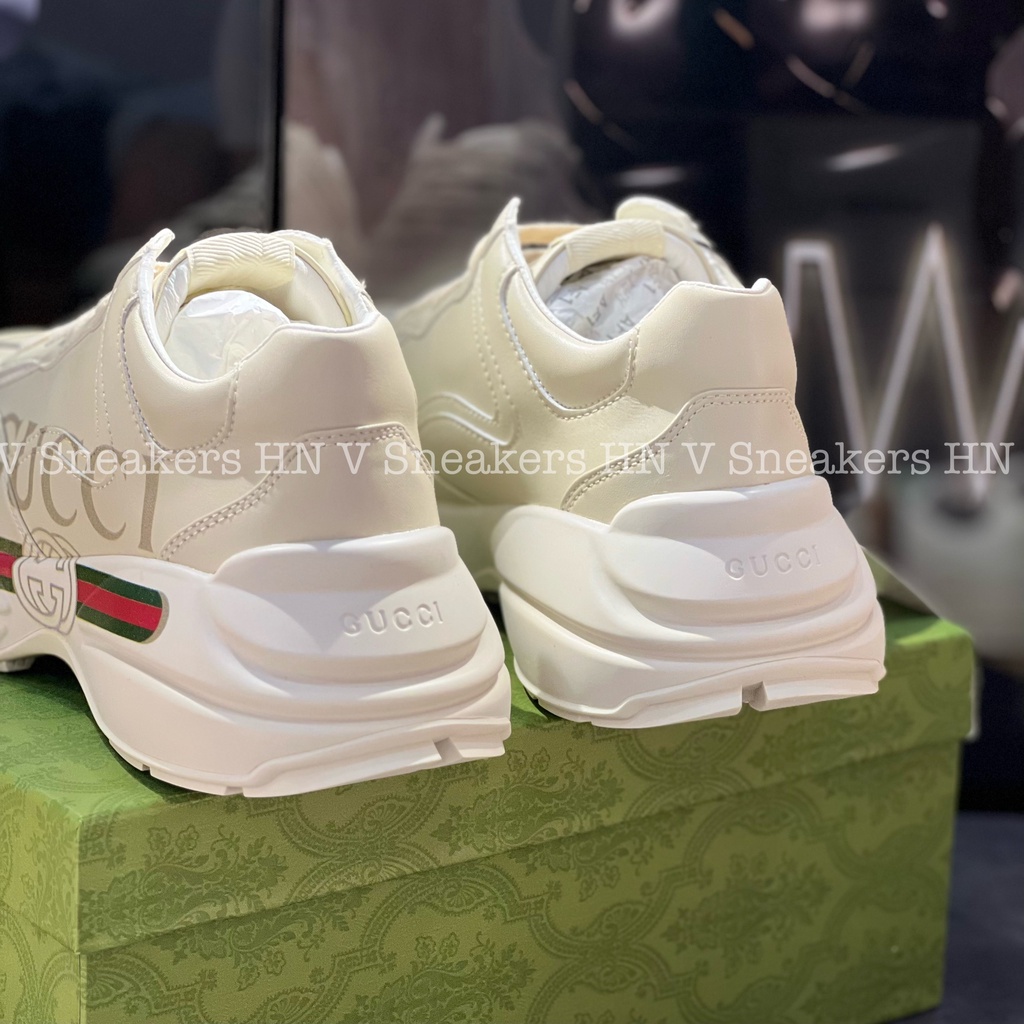 Giày Thể Thao Gucci Rhyton Logo Leather Rhyton Chunky Logo chữ ngang 5D Cao Cấp Tăng Chiều Cao Nam Nữ