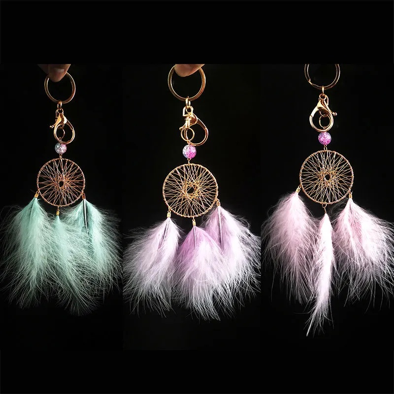 1 Móc Khóa Dreamcatcher Đính Lông Vũ Tua Rua Dễ Thương