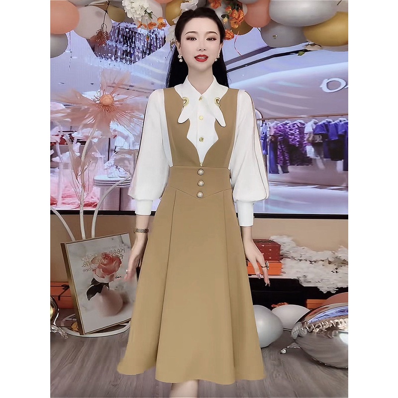 Set Áo Sơ Mi Phối Chân Váy Yếm Thời Trang Mùa Thu 2022 Sang Trọng Cho Nữ