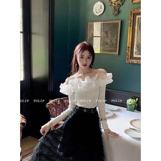 Áo len tăm trễ vai bèo đính ngọc