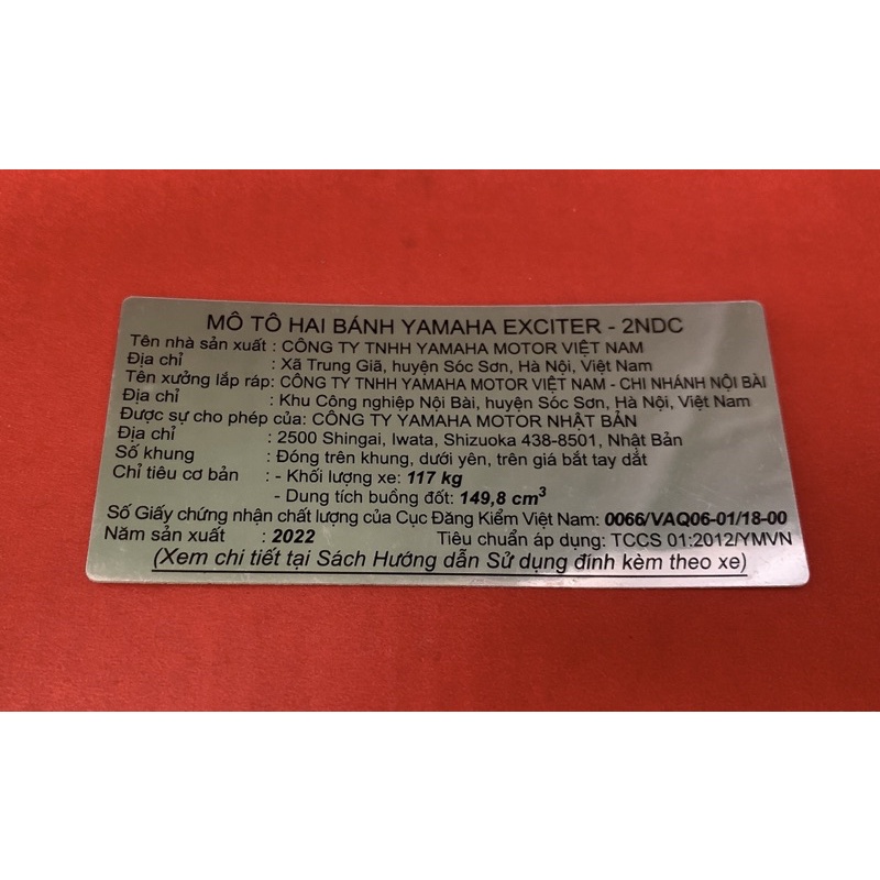 Tem năm sản xuất 2022 các đời xe honda  và yamaha.. Tem zin chuẩn hãng nhà máy