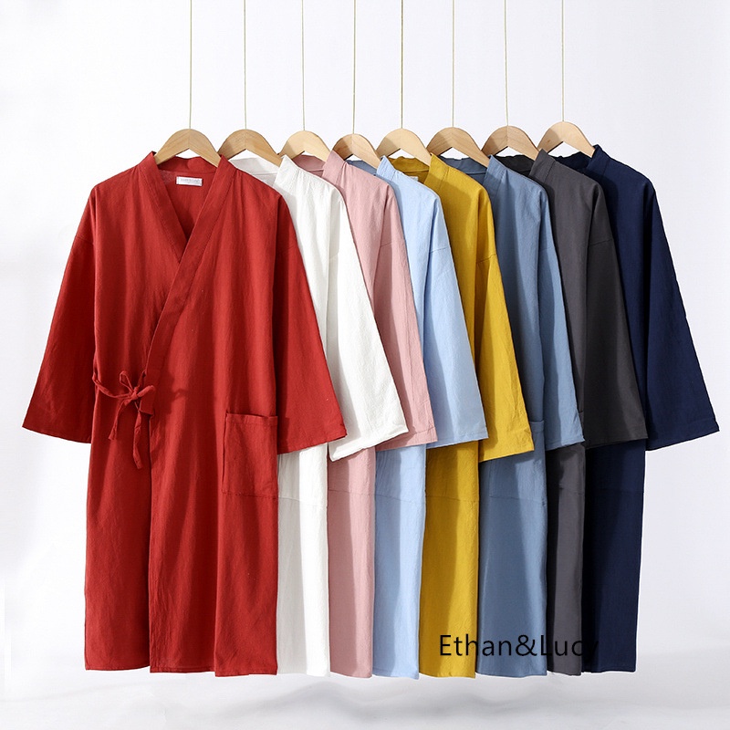 Áo Choàng Tắm Cotton Nguyên Chất / Áo Choàng Tắm / Áo Choàng Tắm Tay Dài / Áo Choàng Ngủ / Mặc Nhà / Khách Sạn / B & B /