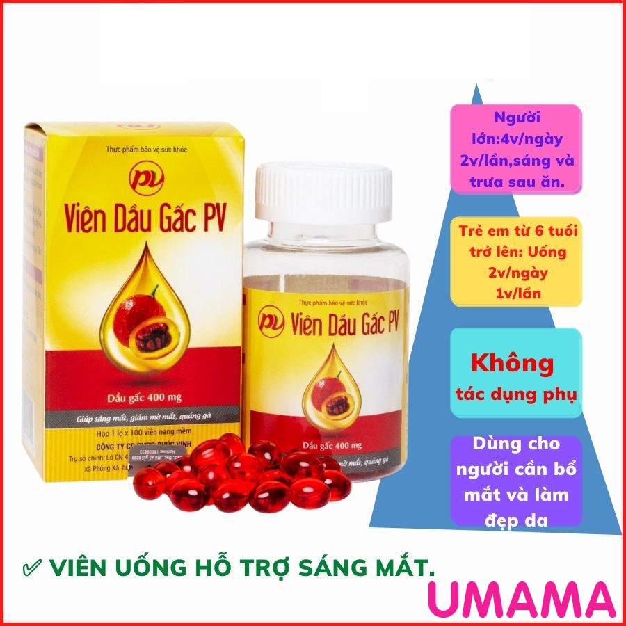 Viên Dầu Gấc PV Phúc Vinh – Giúp Sáng Mắt, Bổ Mắt, Ngừa Giảm Thị Lực, Khô Mắt, Quáng Gà, Làm Đẹp Da Sáng Da - 100 Viên