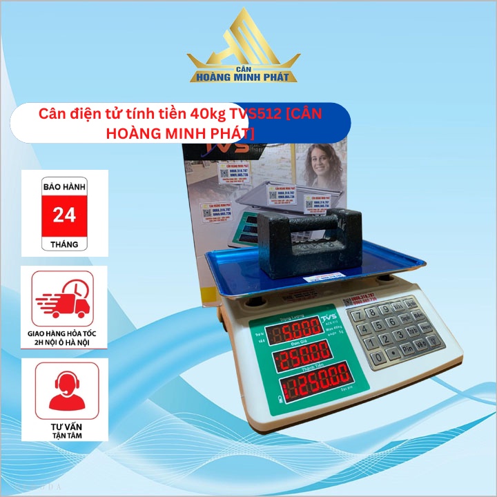 Cân tính giá 40kg TVS512 - Phím Tiếng Việt - Tính tiền nhanh - Dễ sử dụng [ CÂN HOÀNG MINH PHÁT ]