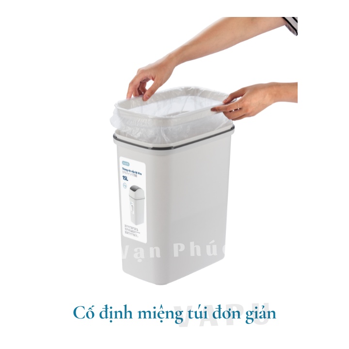 Thùng rác nắp lật Hiro 15L (loại kèm ruột) thiết kế linh hoạt bền đẹp, hạn chế mùi hôi