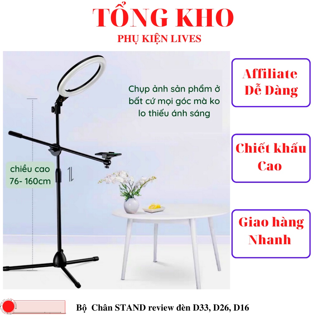 Gậy livestream kiêm chân quay video Tiktok bằng kim loại chắc chắn, chụp ảnh 360 độ quay mọi góc nhìn kèm đèn live