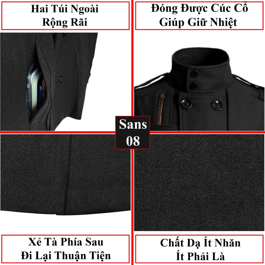 Áo dạ nam hàn quốc dáng ngắn Sans08 blazer mangto dáng vừa đen xám khoác bigsize cỡ lớn 2XL XXL 80KG 3XL XXXL 4XL 90KG