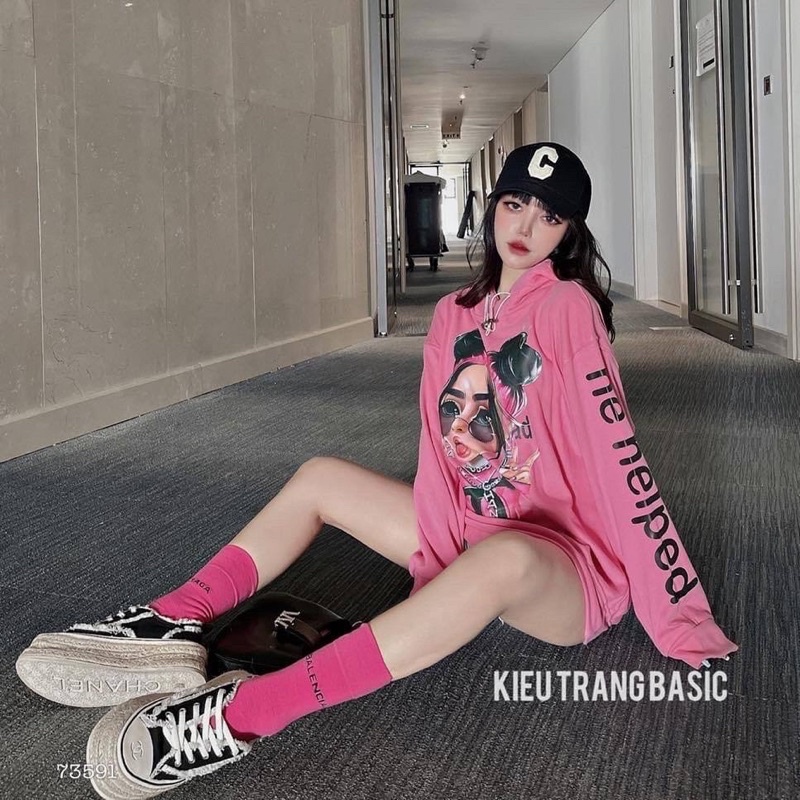 Áo khoác hoodie nỉ mũ hình cô gái