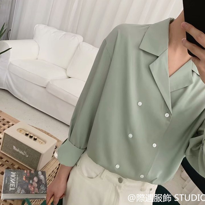 ✢☈Áo Sơ Mi Dài Tay Hai Hàng Nút Cài Màu Xanh Bạc Hà Phong Cách Hàn Quốc Thời Trang Xuân Hè Đơn Giản Dành Cho Nam M-XXL