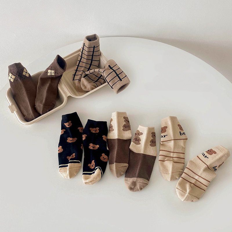Set 5 đôi tất cho bé trai bé gái họa tiết gấu nâu phong cách hàn