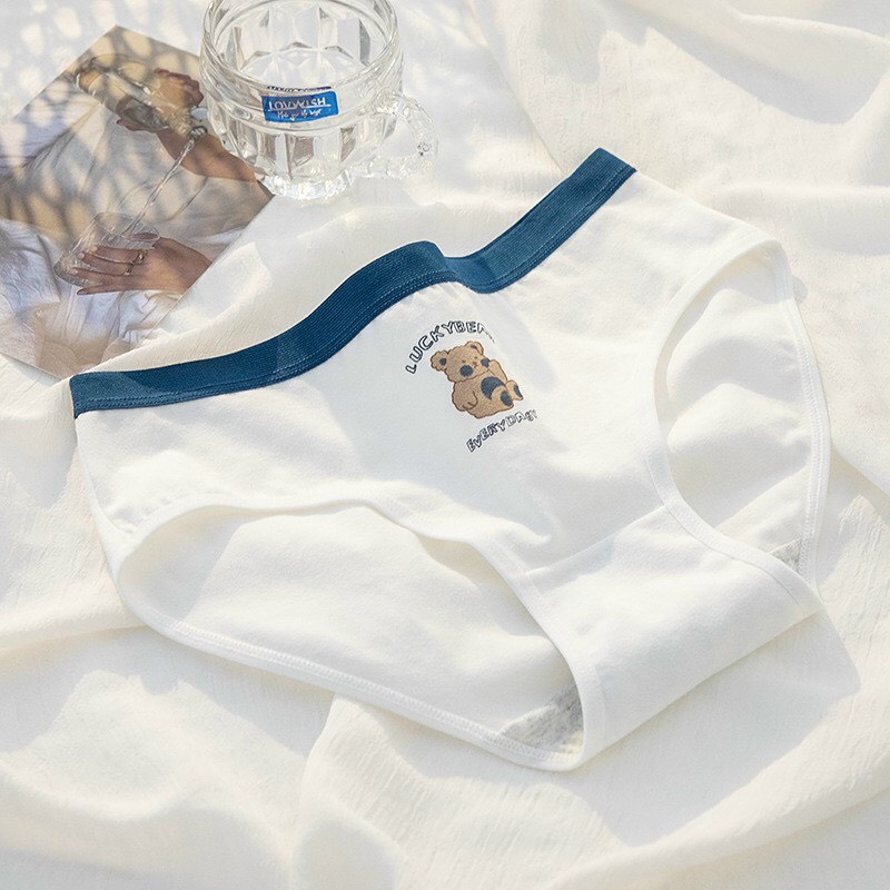 Quần lót nữ cotton họa tiết gấu nâu viền xanh hàng cao cấp