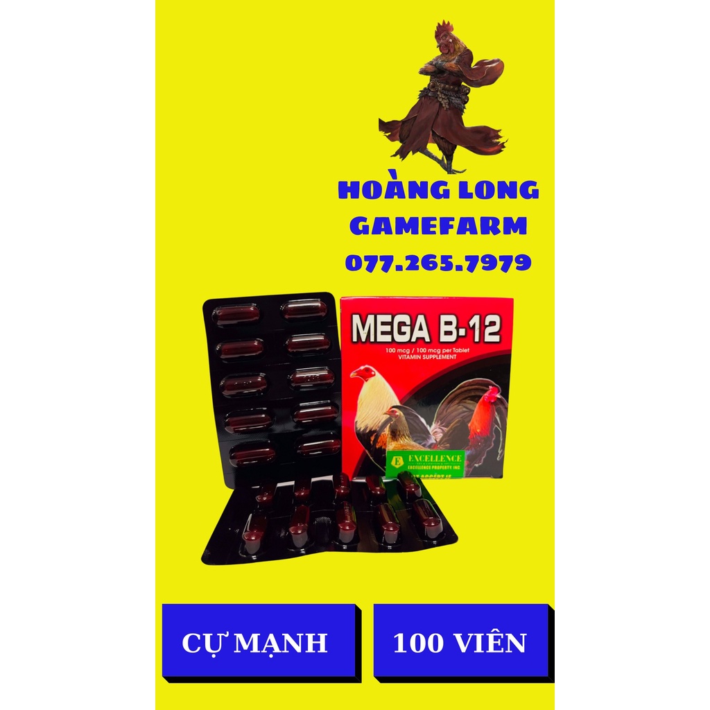 Vitamin MEGA B12 nuôi gia cầm 1 HỘP 100 viên , bóng lông, hừng gà, Philippine