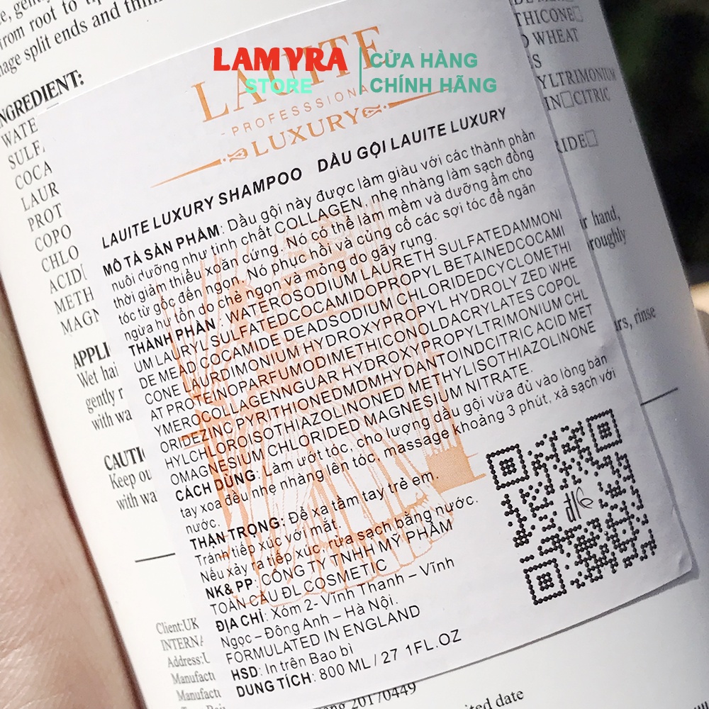 Dầu gội đầu LAUITE LUXURY 800mlx2 phục hồi hư tổn chuyên sâu hương nước hoa Lamyra