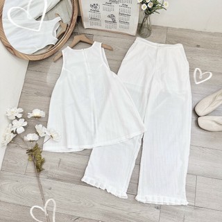 Set áo yếm nút bọc kèm quần suông bèo
