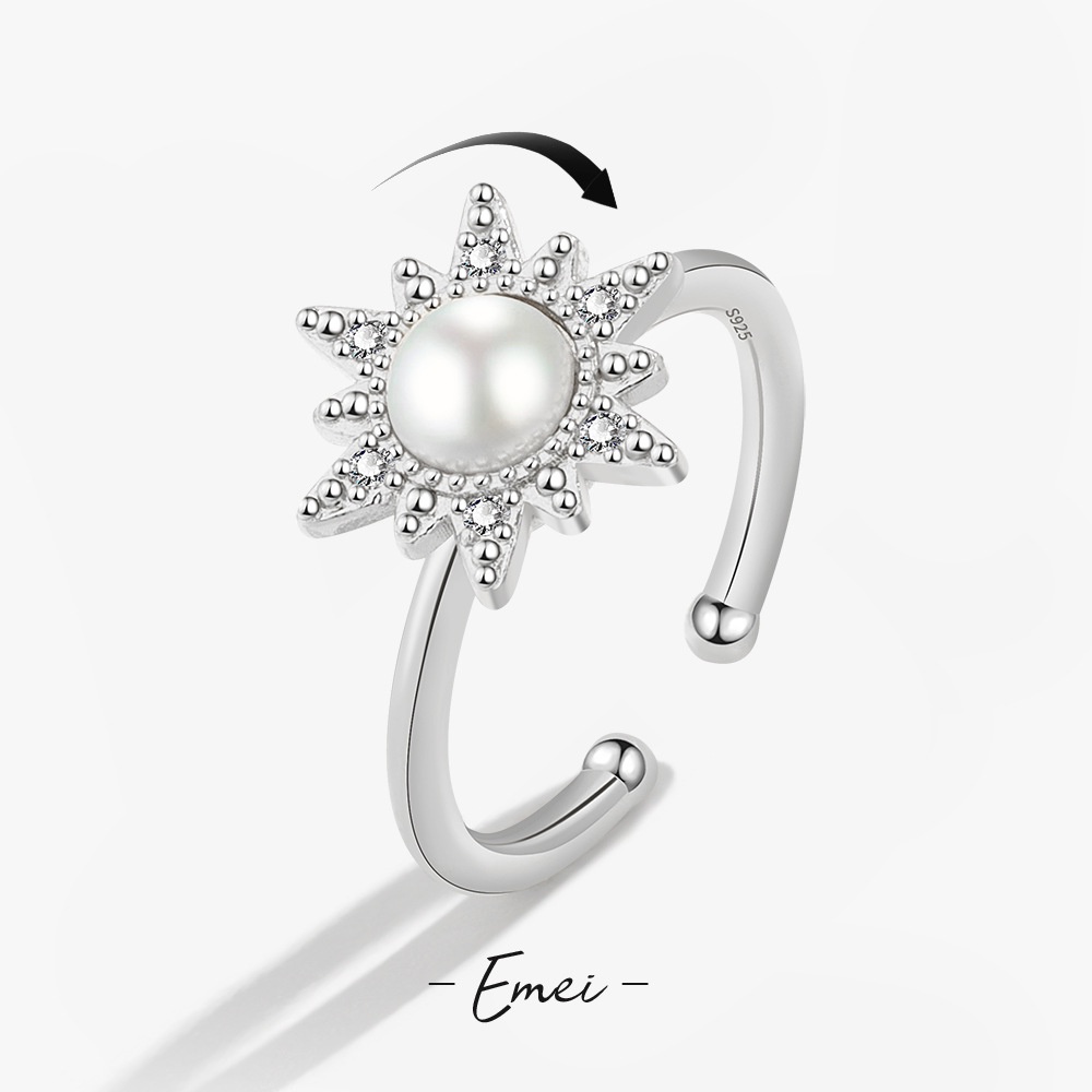 Nhẫn Hở Hình Hoa Hướng Dương Đính Ngọc Trai Sang Trọng