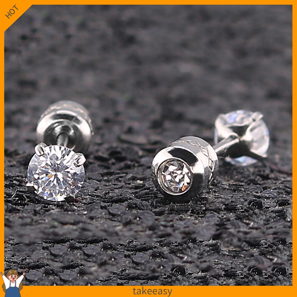 Bông Tai Thép Titan Đính Đá Zircon Tròn Thời Trang Cho Nam Và Nữ