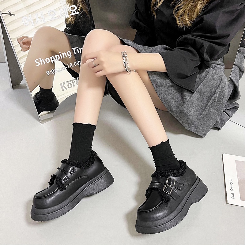 Giày Da Lót Lông Cừu Chống Trượt Phong Cách retro Phương Tây Dành Cho Nữ