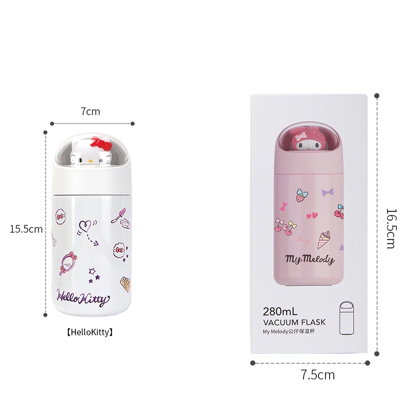 Bình Nước Giữ Nhiệt Bằng Thép Không Gỉ 280mL Hình Hello Kitty Sanrio