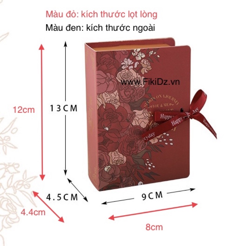Hộp quà Valentine 6v cao cấp dáng book kèm dây nơ