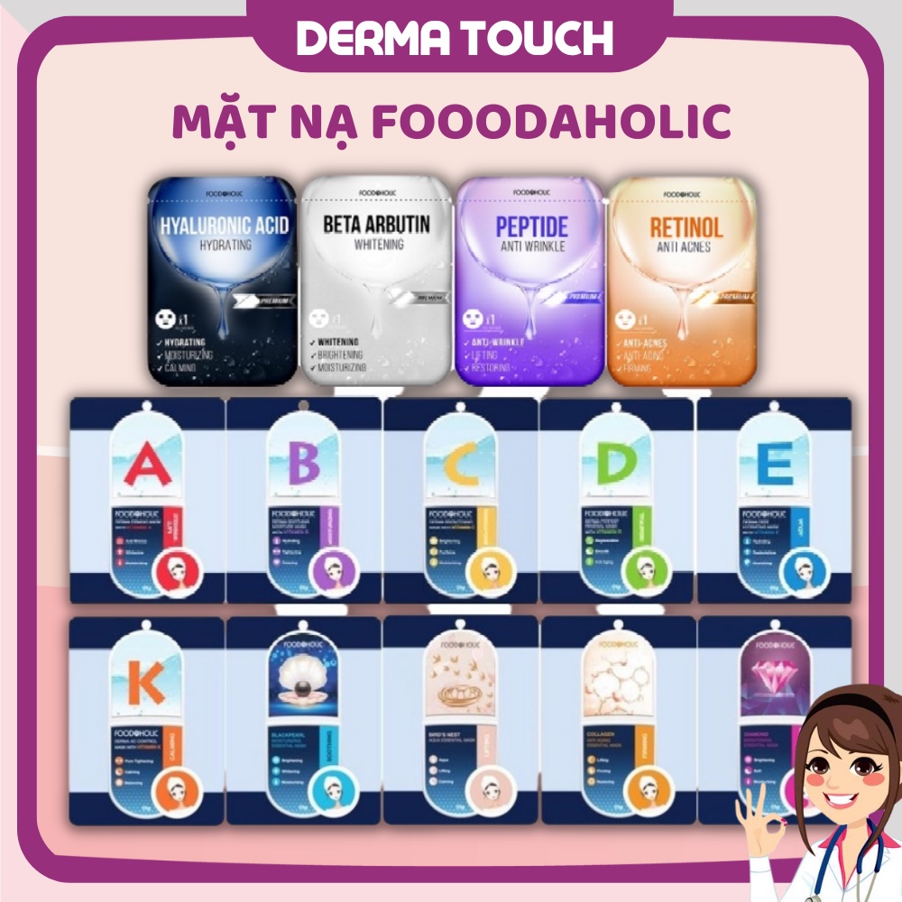 Mặt nạ Vitamin Foodaholic Dưỡng ẩm, trắng da, chống lão hóa, nhập khẩu Hàn Quốc, có tem phụ Tiếng Việt- Derma Touch