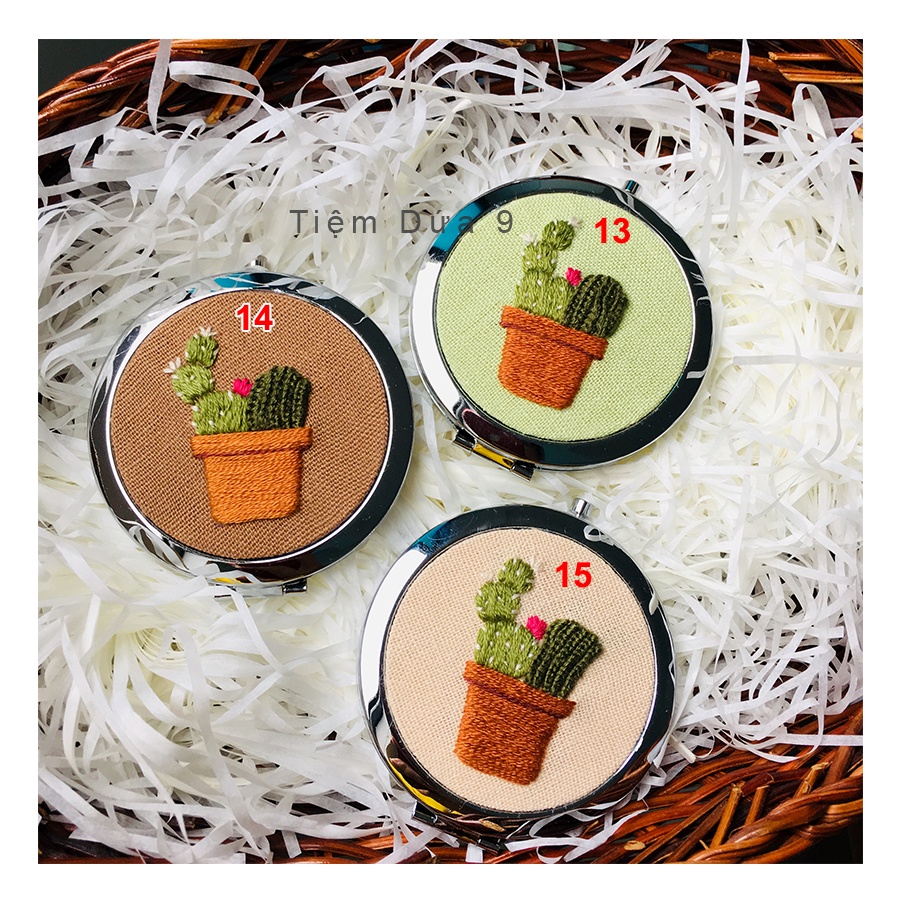 Gương thêu tay mini, quà tặng handmade cao cấp