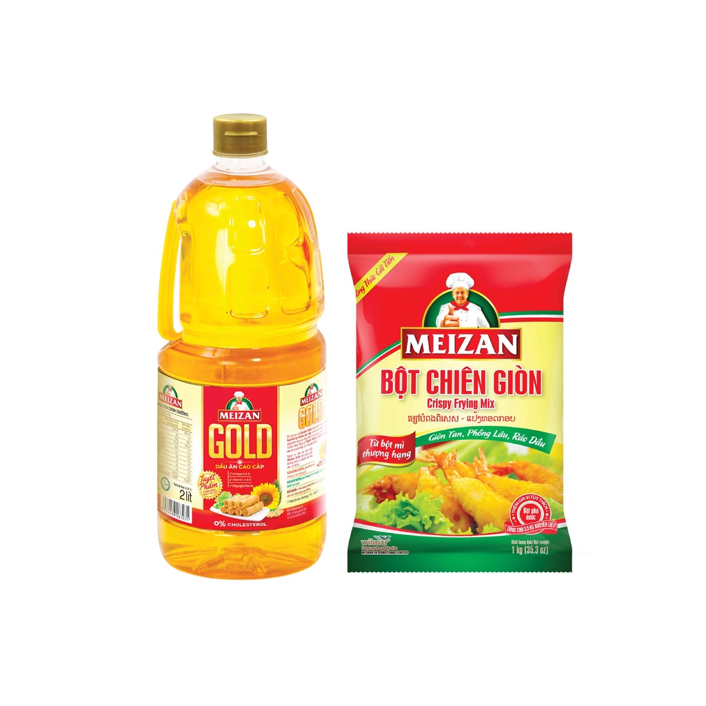 Combo 1 chai Dầu Meizan Gold 2L và 1 gói bột chiên giòn Meizan 1kg