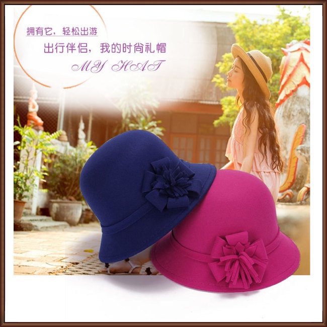 Mũ Bowler Màu Trơn Đính Hoa Thời Trang Vintage Cho Nữ