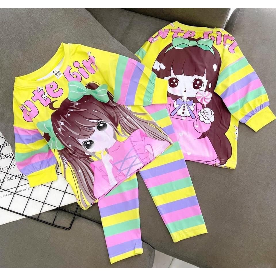 Bộ Đồ Dài Bé Gái # Quần Dài # in hình 3D (8-40Kg) Chất liệu mềm mịn thoáng mát được các bé gái yêu thích 2022#