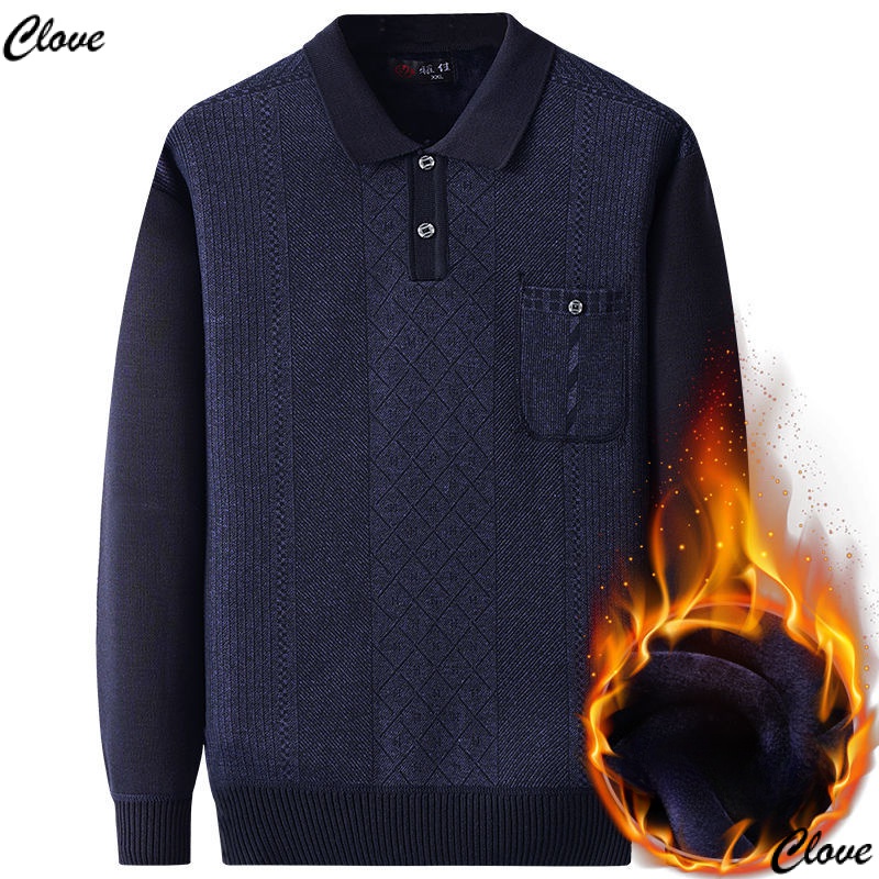 Áo Sweater Tay Dài Lót Lông Cừu Dày Dặn Thời Trang Thu Đông Cho Nam Trung Niên 12 Tuổi