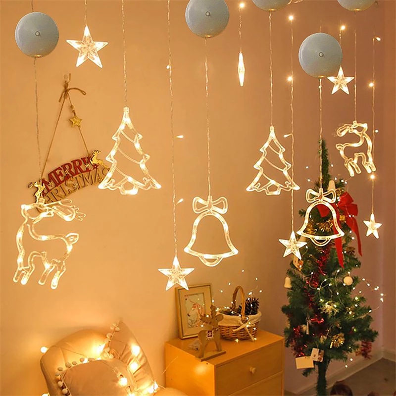 Đèn LED Hình Hoa Tuyết / Tuần Lộc / Ông Già Noel Có Nút Hít Gắn Cửa Sổ Trang