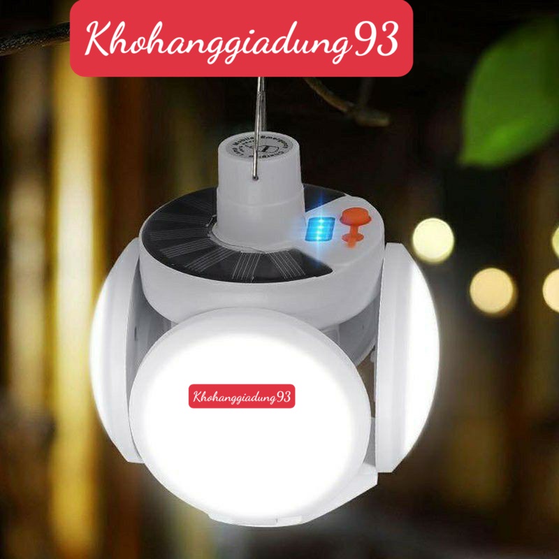 Đèn tích điện có tấm năng lượng mặt trời 4 cánh xoè🍀FREESHIP🍀 Bóng đèn led tích điện có sạc có móc treo có sỉ