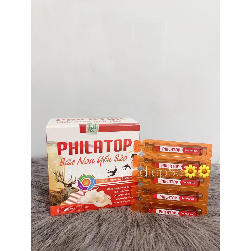 Philatop Sữa Non Yến Sào với thành phần, yến sào,hồng sâm, giúp giúp ăn ngủ ngon, nâng cao sức đề kháng -Hộp 20 ống
