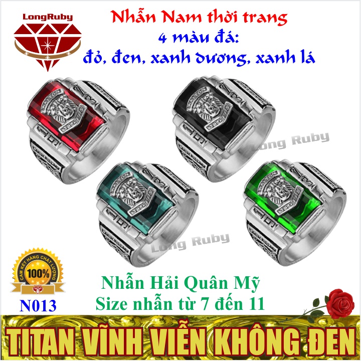 Nhẫn Nam Sư Tử Mặt Đá Đen, Đỏ, Xanh Dương, Xanh lá | Nhẫn Phong Thủy Nam - N013B