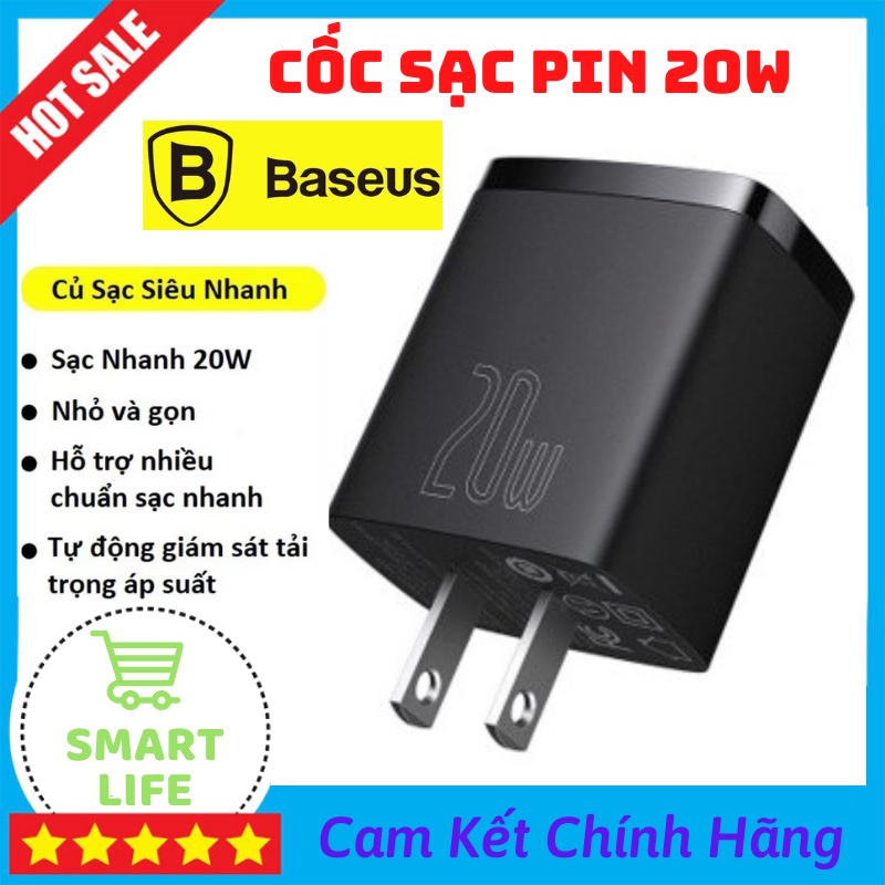 Cục Sạc Nhanh 20W Baseus CCSUP A01 Cốc Sạc Pin Type C Tự Động Đáp Ứng Dòng Phù Hợp Với Nhu Cầu Của Thiết Bị