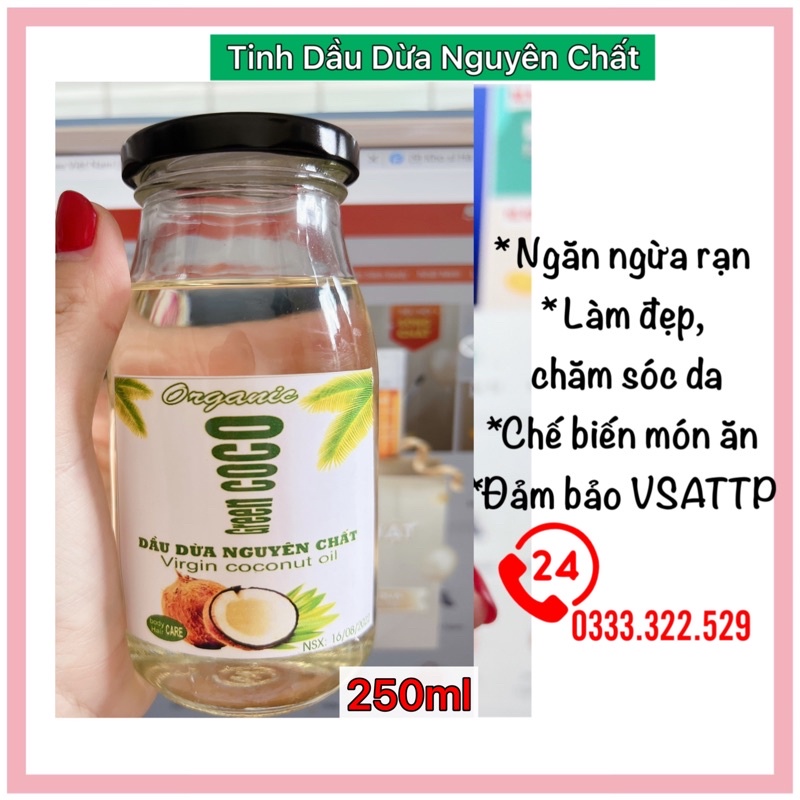 Hũ 250ml Dầu Dừa Nấu nguyên chất handmade Organic giảm rạn da, dưỡng da, dưỡng tóc, dưỡng môi