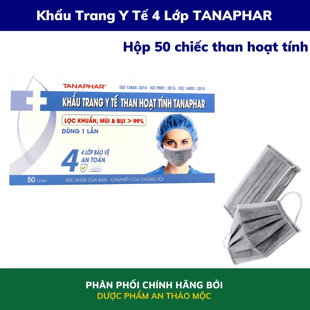 Khẩu trang y tế 4 lớp TANAPHAR ngăn cản khói bụi không kích ứng co giãn tốt tạo cảm giác thoải mái khi sử dụng