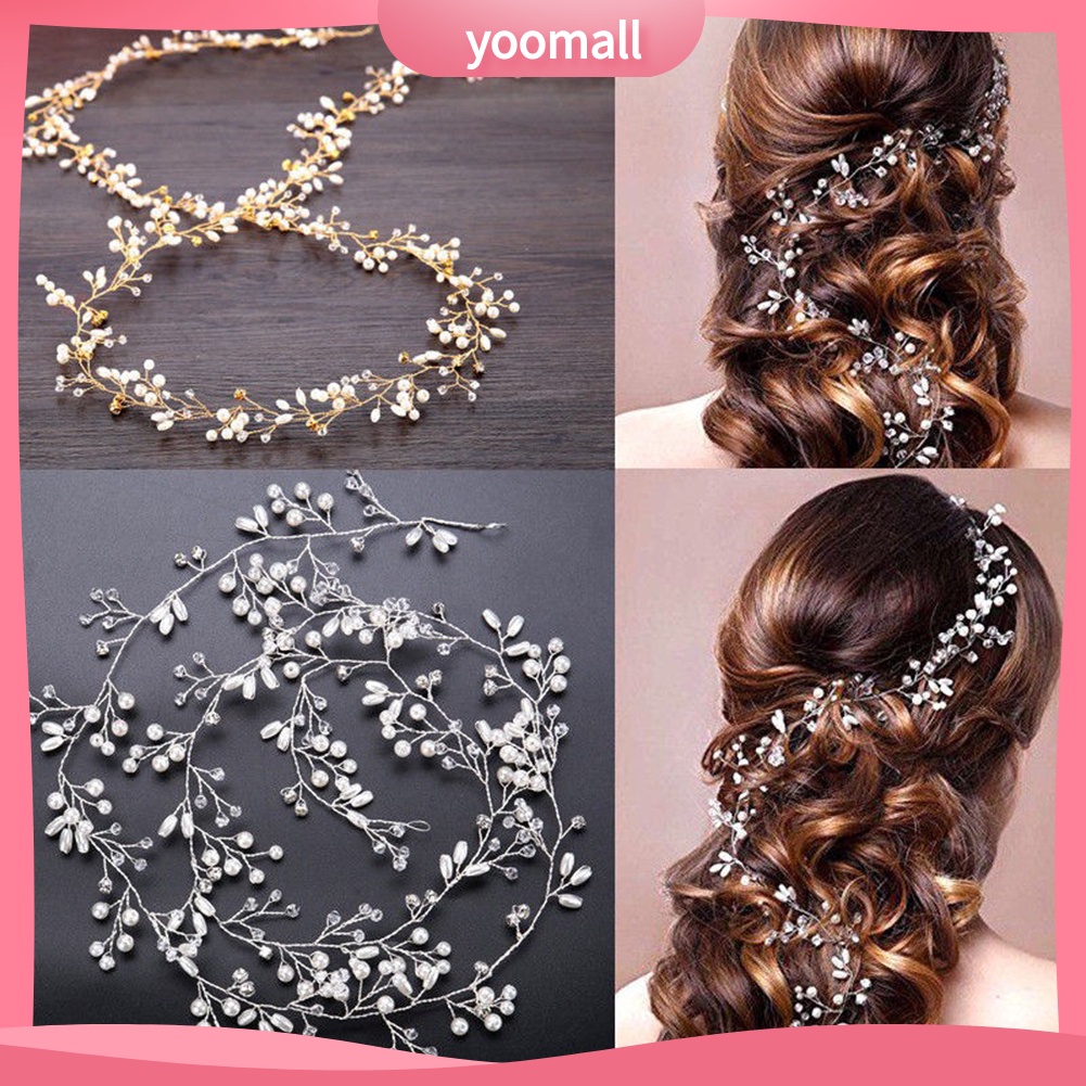 Yoomall| Vòng Hoa Đội Đầu Đính Ngọc Trai Giả 35 / 50 / 100cm Cho Cô Dâu