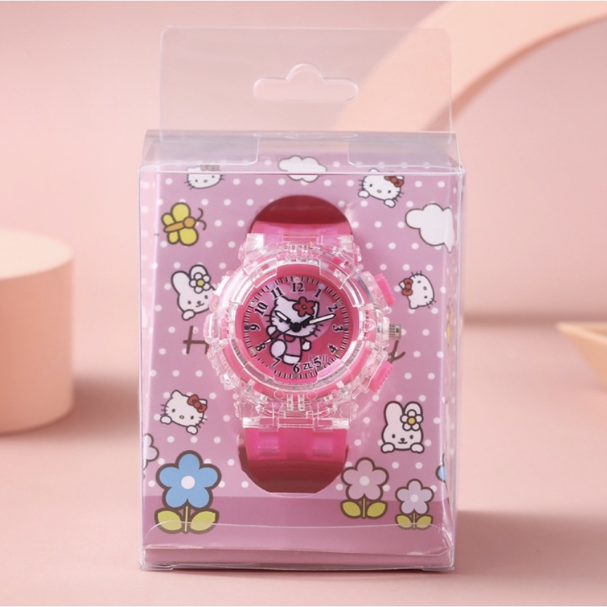 [Hàng sẵn] Đồng Hồ Đeo Tay Hello Kit.ty Trẻ Em Có Đèn LED Nhấp Nháy Đầy Màu Sắc - Fullbox Hộp PVC. Siêu Cute, Chất Lượng