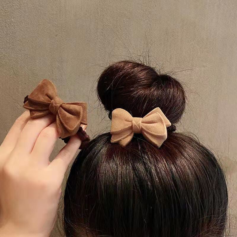 Dây Cột Tóc Co Giãn Hình Nơ Màu Cà Phê Phong Cách Hàn Quốc