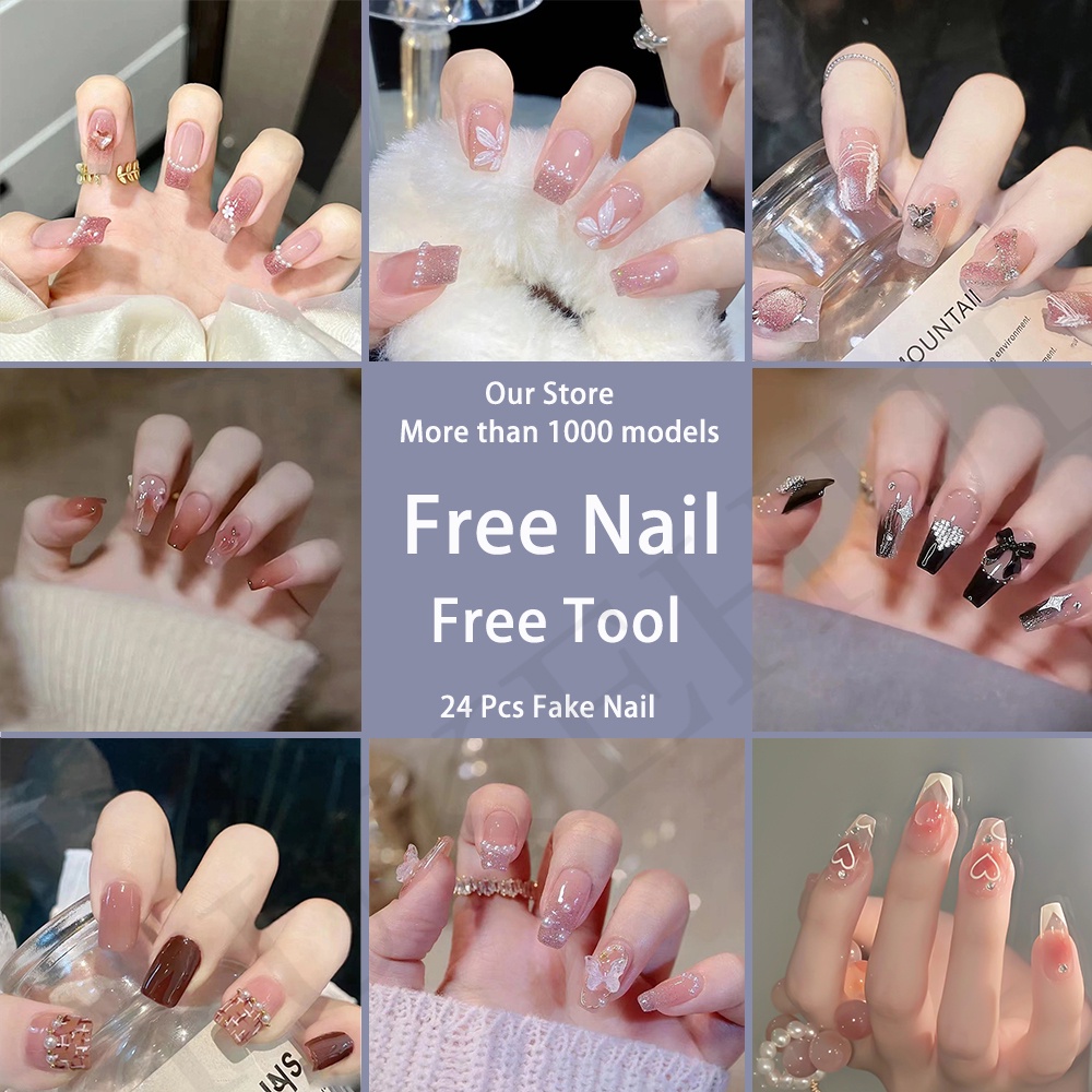 Bộ 24 móng tay giả ngắn trang trí nghệ thuật độc đáo