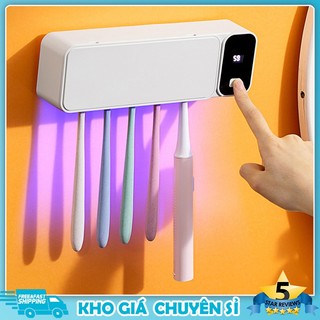 Bộ nhả kem đánh răng khử trùng uv tự động, hộp đựng, giá treo bàn chải, kệ phòng tắm dán tường, giá đựng cốc - xqy56