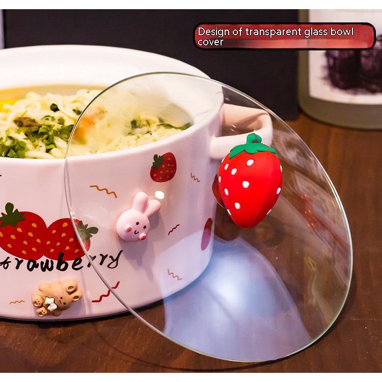 Bát Gốm Ăn Mì Trái Cây Tức Thì Với Nắp Đậy Tai Đôi Dễ Vệ Sinh Nhiệt Độ Cao Có Thể Dùng Trong Lò Vi Sóng