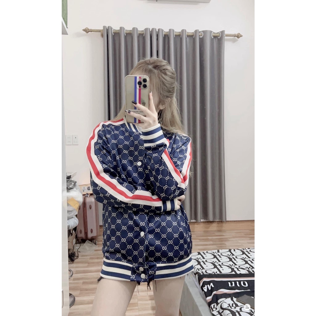 Áo Khoác Bomber Nam Nữ Dập Vân GG  Siêu hot