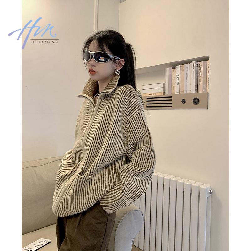 Áo Khoác Cardigan Dài Tay Có Khóa Kéo Phong Cách Retro Mỹ Hàng Mới 2022
