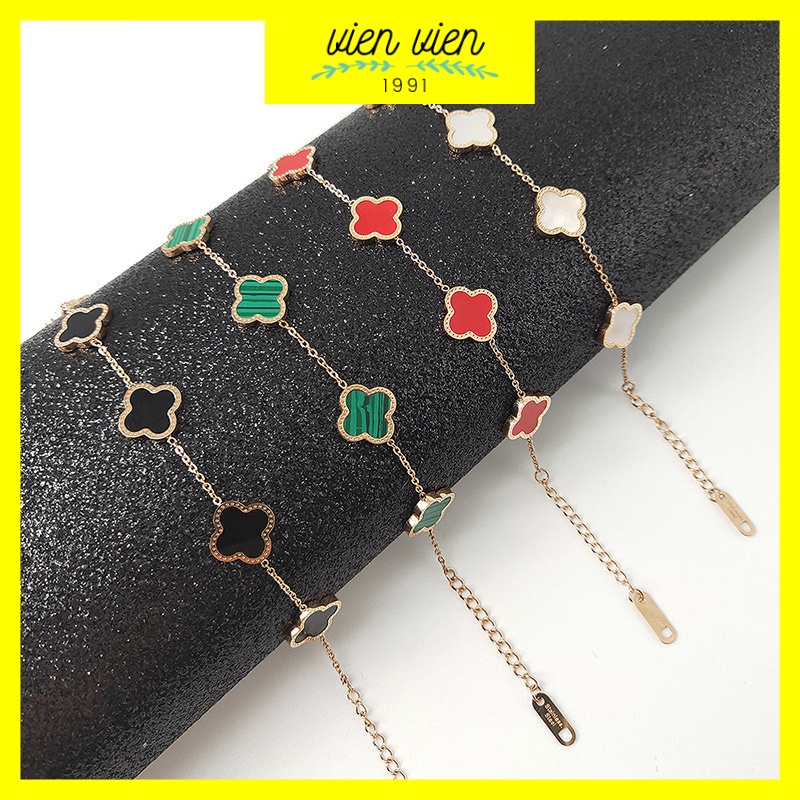 Lắc tay nữ chất liệu titan vàng hồng cỏ 4 lá dễ thương trẻ trung phù hợp đi chơi đi tiệc