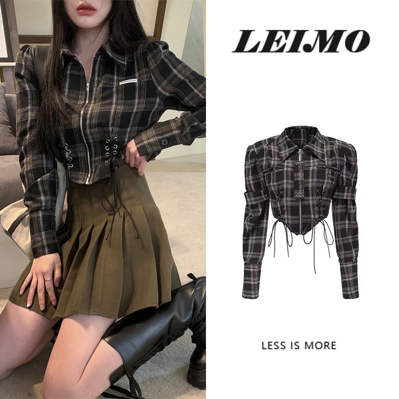 Áo Sơ Mi Tay Dài Họa Tiết Sọc Caro Phong Cách Retro